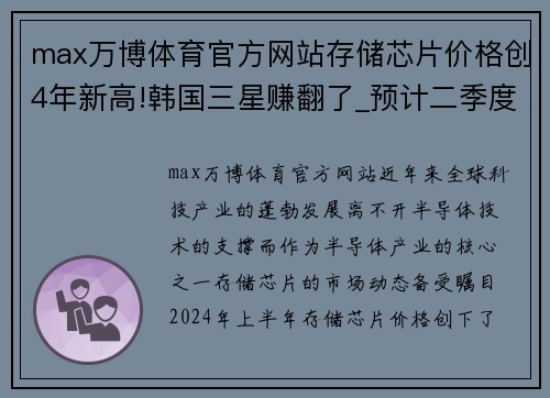 max万博体育官方网站存储芯片价格创4年新高!韩国三星赚翻了_预计二季度利润激增