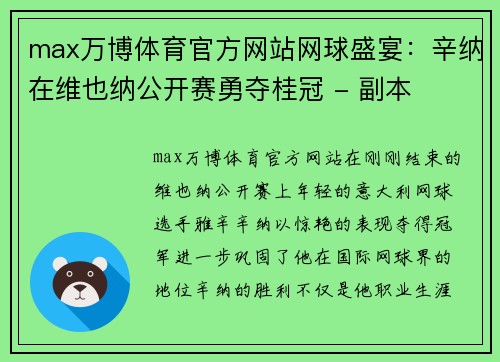 max万博体育官方网站网球盛宴：辛纳在维也纳公开赛勇夺桂冠 - 副本