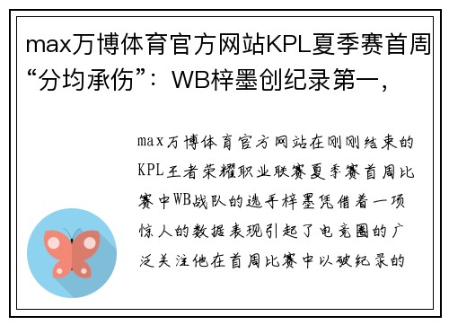 max万博体育官方网站KPL夏季赛首周“分均承伤”：WB梓墨创纪录第一，数据震撼全场 - 副本